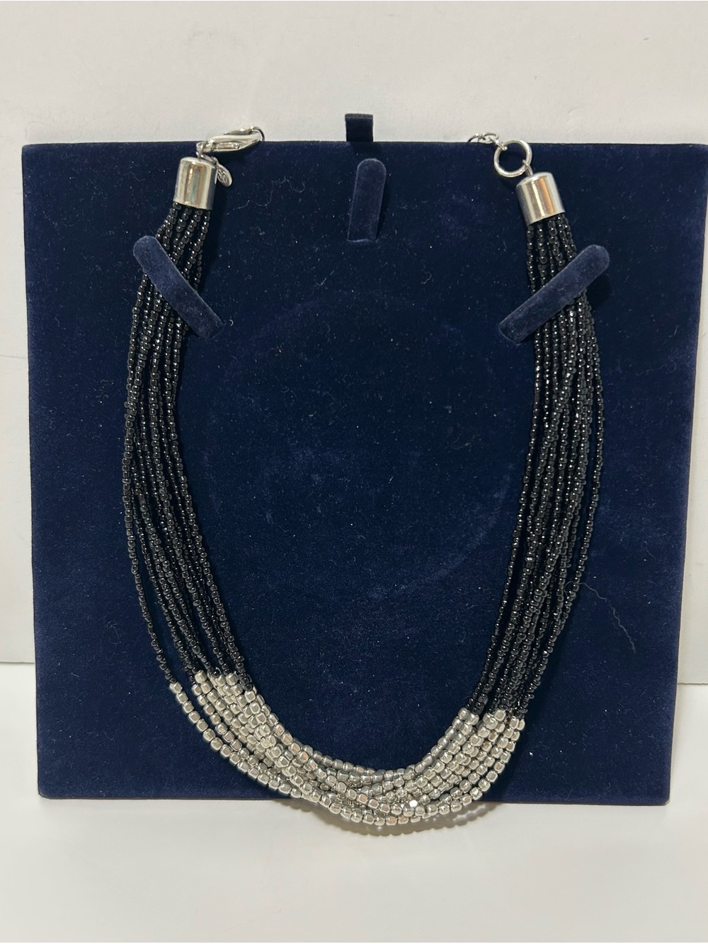 Multi-Strand Black and Silver Beaded 18” Necklace